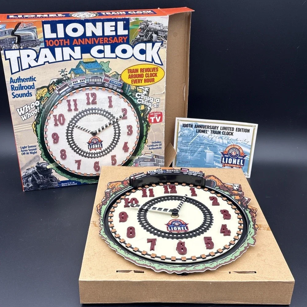 NIB Lionel Trains 100th Anniversary Animated Wall Clock 7183 Complete w/ COA